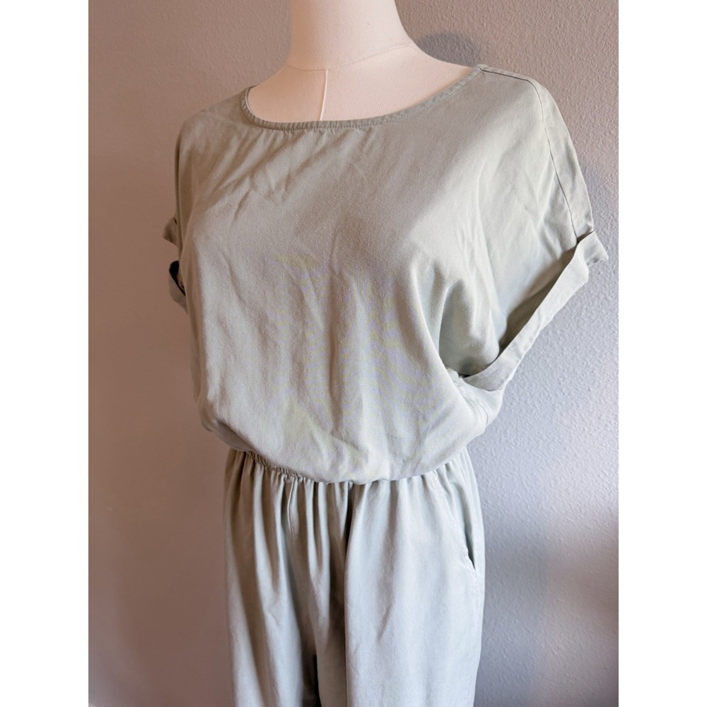 Joppa 100% Lyocell Light Green Short Sleeve Jumpsuit M Elastic Waist Pockets - Picture 2 of 9